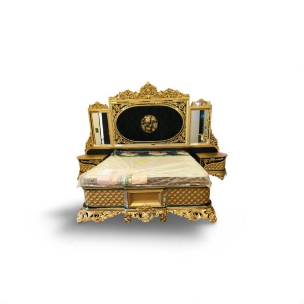 "Luxury Turkish Style Bed in Teakwood – Exquisite Craftsmanship for Your Bedroom"