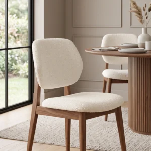 Modern Upholstered Dining Chair with Solid Wood Frame, Tapered Legs and Boucle Fabric