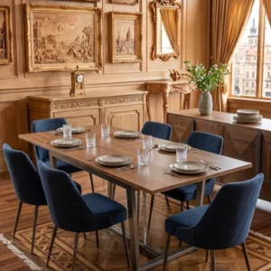 Contemporary 6-Piece Dining Set with Extendable Table, Upholstered Chairs, Sideboard and Metal Legs