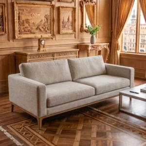 Sleek Modern 3-Seater Sofa with Clean-Line Frame, Tapered Legs and Premium Linen Fabric