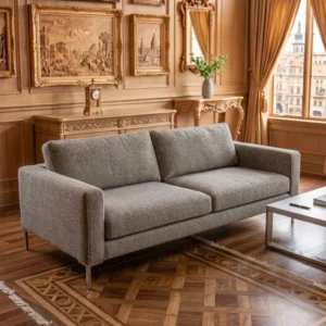 Contemporary 2-Seater Compact Sofa with Slim Metal Legs, Tight Back Cushions and Textured Fabric
