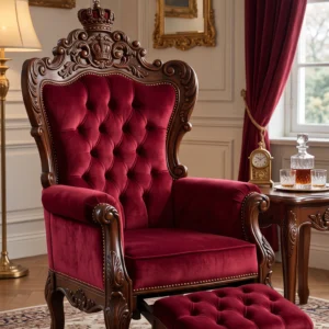 Imperial Royal Recliner Chair with Carved Wooden Frame, Cushioned Footrest and Plush Velvet Upholstery
