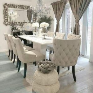 Royal Gold Leaf 8-Seater Dining Table Set with Damask Upholstery