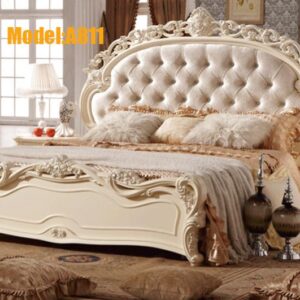 European Antique Leatherette Tufted Wooden Bed Set
