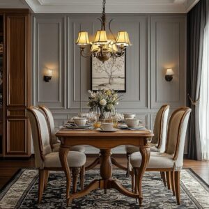 Modern Marble Top 6-Seater Dining Table with Fluted Wood Pillars