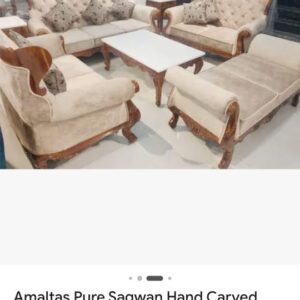 Hand Carved Wood Dining Chair with Upholstered Seat