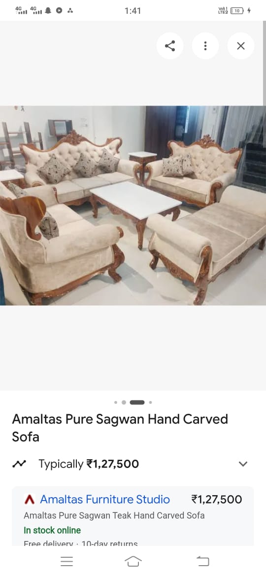 Hand Carved Wood Dining Chair with Upholstered Seat