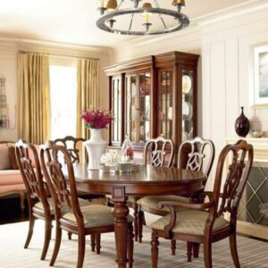 Oval Carved Wood Dining Table with 6 Chairs