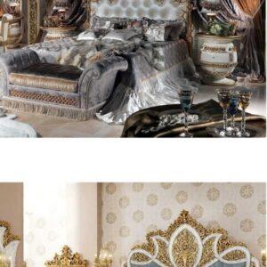 Ornate Silver & Gold Carved Bedroom Bed