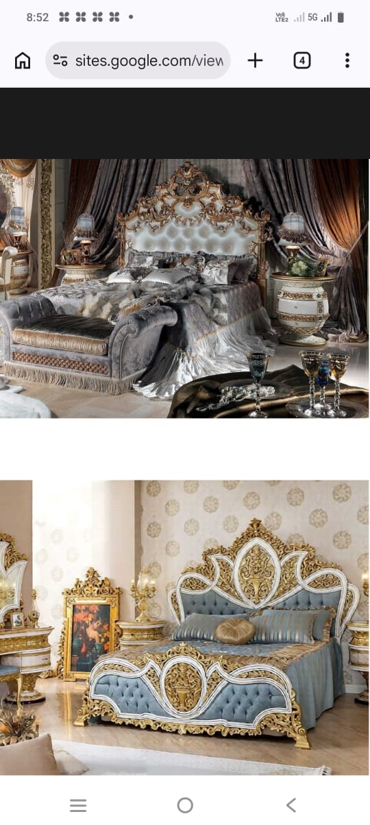 Ornate Silver & Gold Carved Bedroom Bed