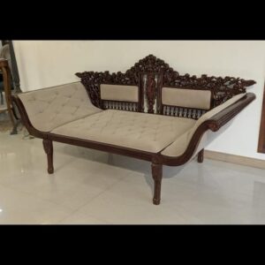 Carved Wood Tufted Daybed Bench
