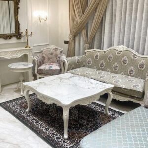 White Carved Marble-Top Coffee Table
