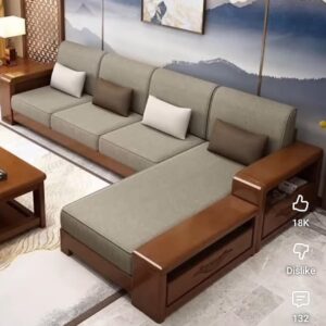 Wooden Frame L-Shaped Sectional Sofa